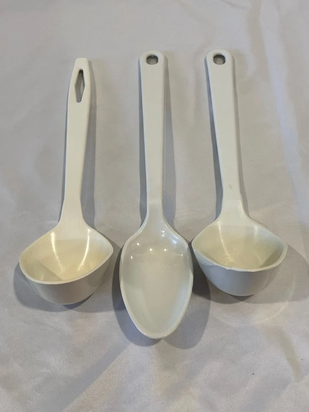 Vintage Tailor Made White Plastic Serving Spoons Set of 3